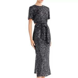 C/MEO Collective Black and Silver Sequin Wrap Midi Dress